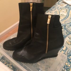 Michael Kors Black Leather Moro Wedge Bootie